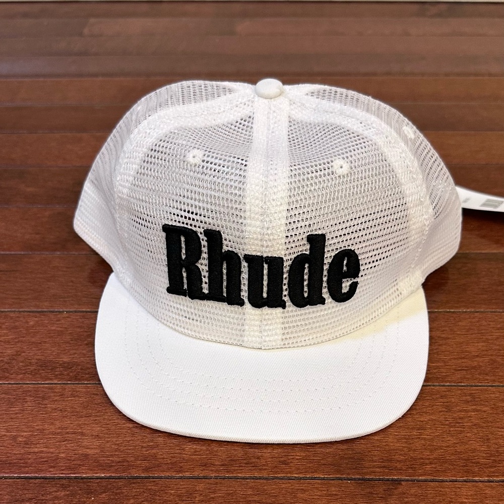 Rhude White and Black Mesh Trucker Hat